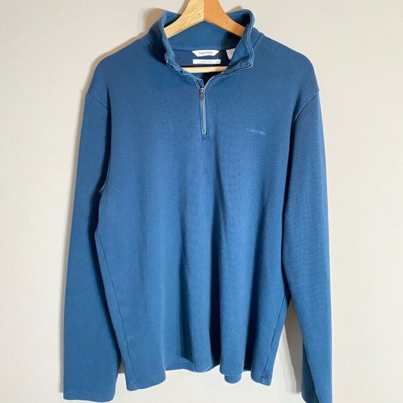 NWOT Calvin Klein Men's Large Liquid Touch Long Sleeve Quarter Zip Blue Pullover - Picture 4 of 16